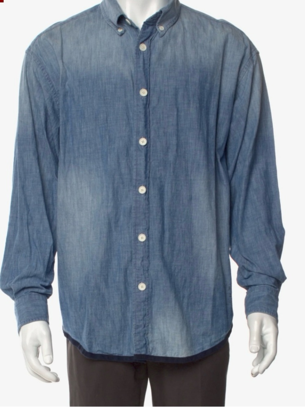 Entireworld Men's Washed Blue Denim Button-Down Shirt